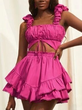 Fuchsia Ruffle Tiered Mini Dress